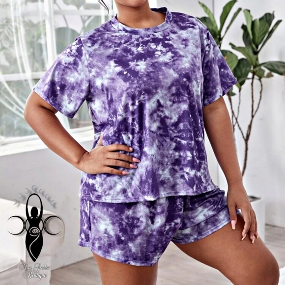 SHEIN ✦ Purple Tie-Dye Pajama Set ✦ Short Sleeve & Shorts 3XL NWT - Picture 3 of 9